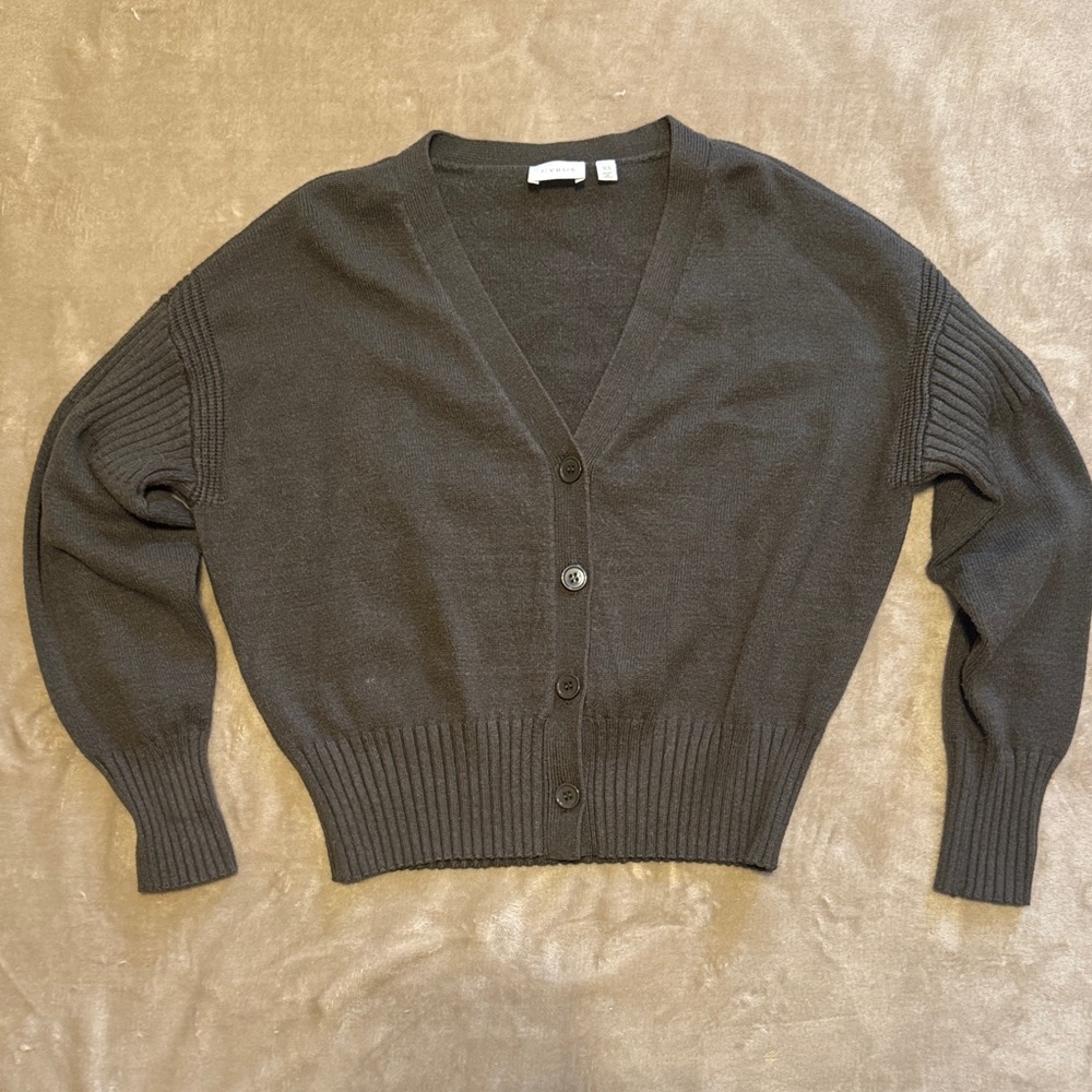 Women's Dark Green Button-Up Cardigan Sweater